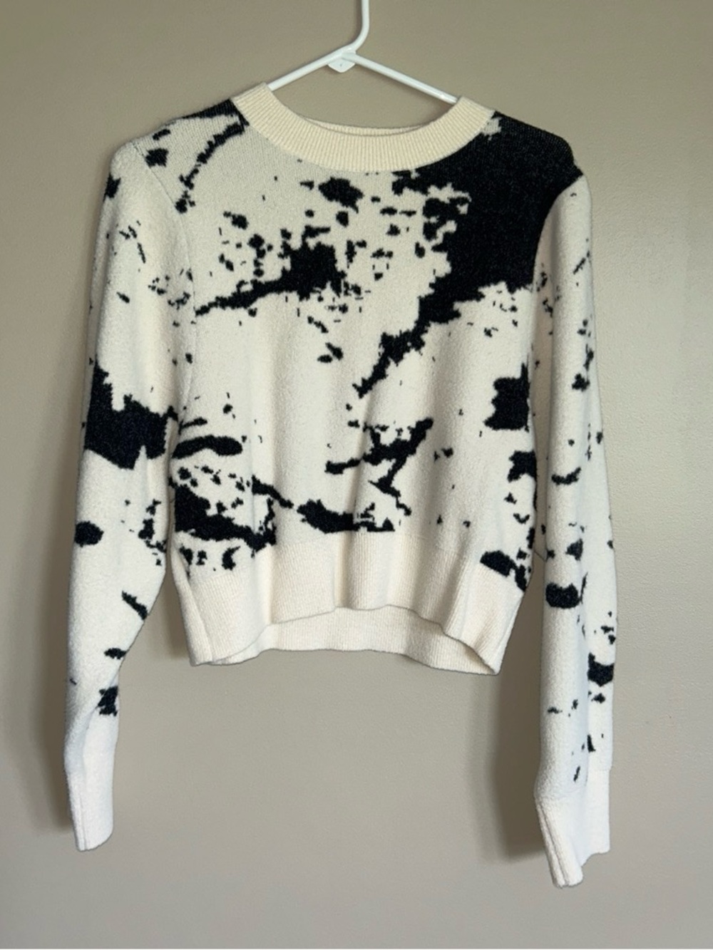 Cream and Black Print Crewneck Sweater Angora Blend KERISMA